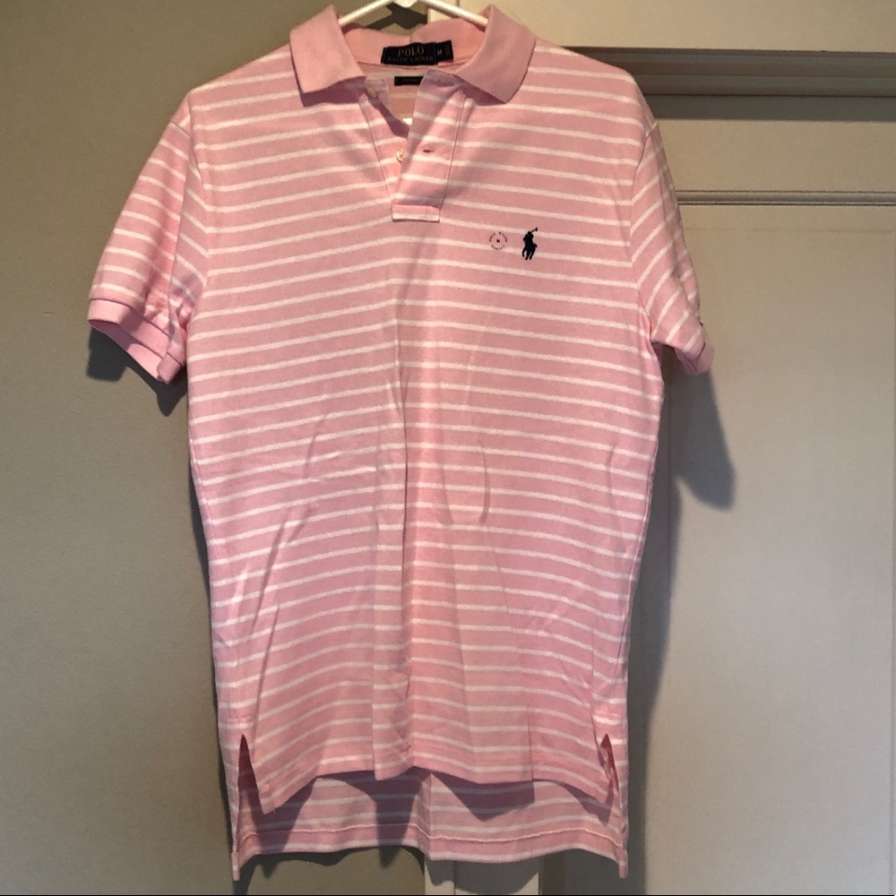 Ralph Lauren Med Cotton Polo Shirt Striped Pink.